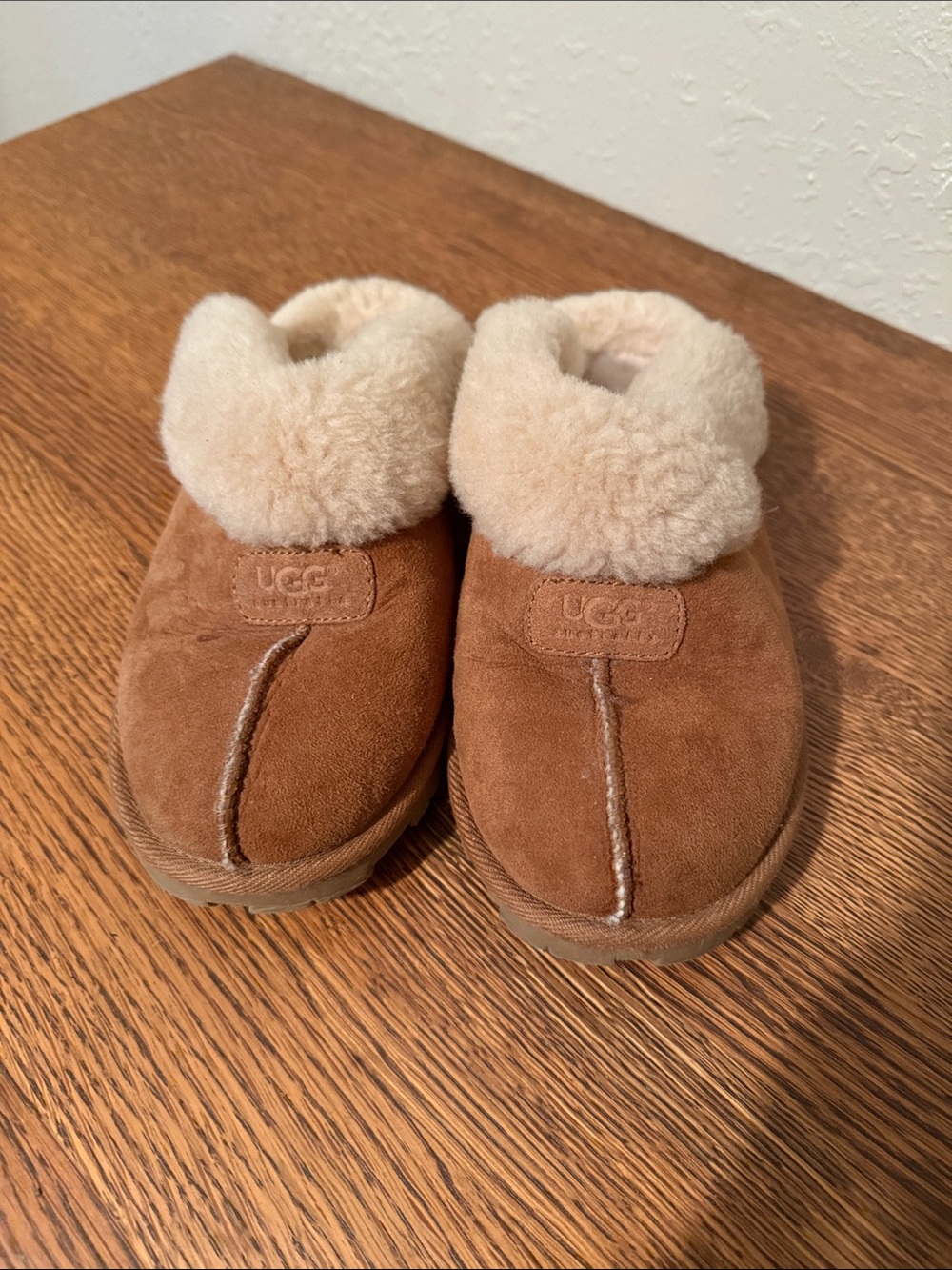 UGG Chestnut Suede Shearling Cuff Slip-On Slippers